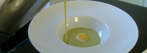 Asparagus And Oat Soup, Egg Yolk, Burnt Onion